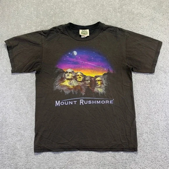 Vintage  Mount Rushmore T Shirt Size Medium Black Faded Graphic Tee Souvenir Y2k - Picture 2 of 12